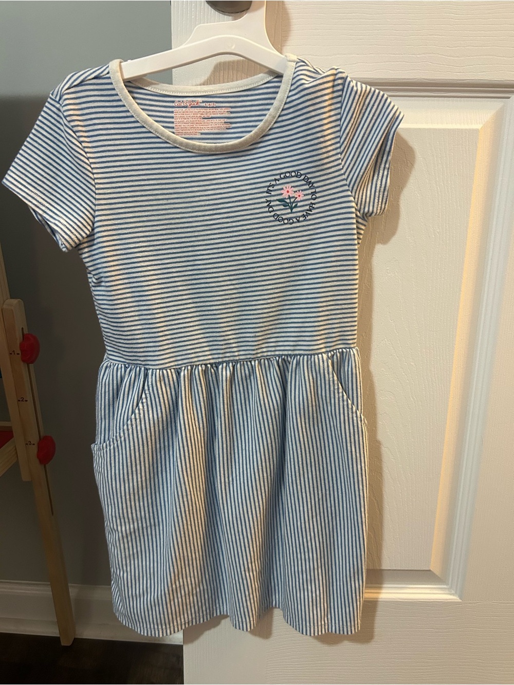 Cat & Jack Blue and White Striped Pocket Dress